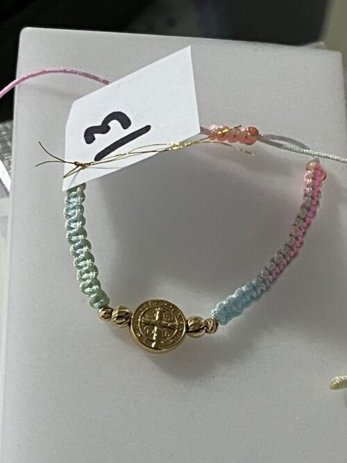 Virgin Mary bracelet light blue and pink