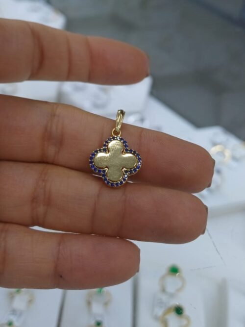 Gold Clover Pendant with Blue Precious Stones